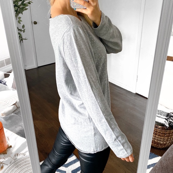 🐚 BONITA GREY SILVER RHINESTONE LONG SLEEVE KNIT TOP! - Picture 4 of 13